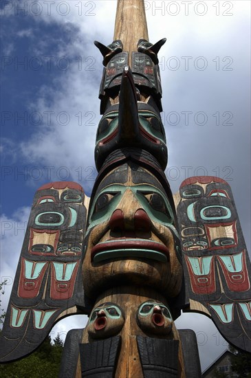 USA Alaska Ketchikan Angled View Looking Up At A Carved Wooden Totem