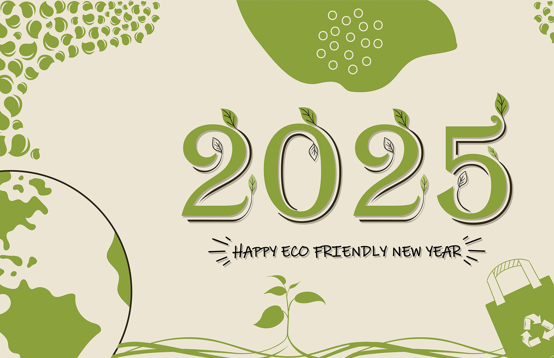 Happy new year 2025 eco friendly banner design climate friendly green year