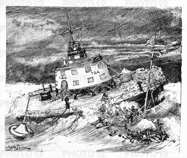 Saving the shipwrecked.  False Islands.  Illustration de Robida