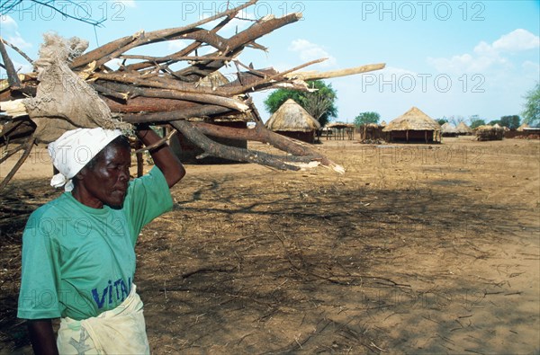 Woman with wood on her head