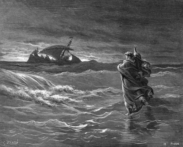 Jesus walking on the water. Gustave Dore's "Bible"