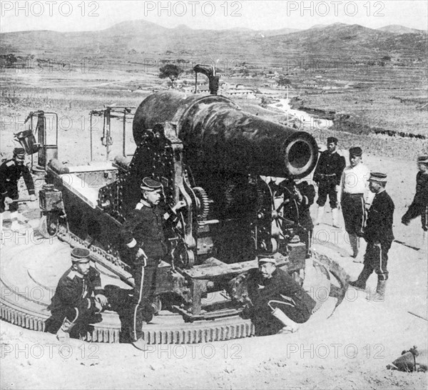 Russo-Japanese War 1904-1905. Japanese siege gun near Port Arthur