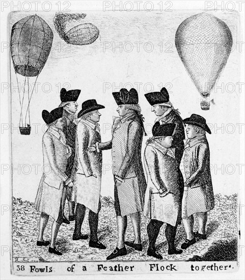 Groupe d'aeronautes le jour de l'ascension en ballon de Lunardi, le 5 octobre 1785 a Edimbourg
