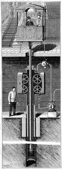 Leon Edoux's hydraulic passenger lift (elevator)