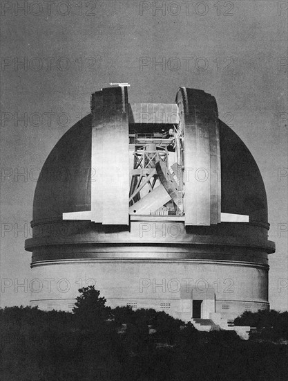 200 inch Hale telescope at Palomar Observatory shown at night