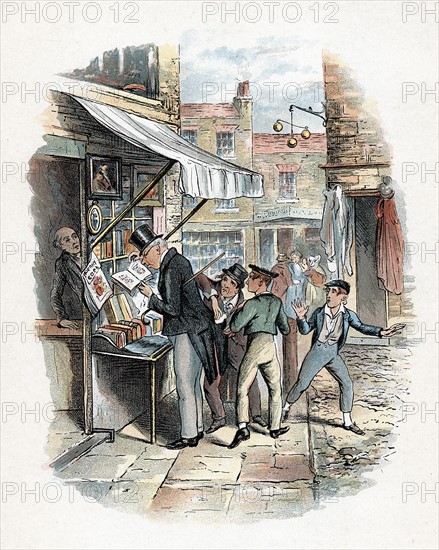 The Artful Dodger picking a pocket to the amazement of Oliver Twist