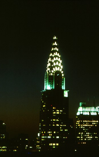 The Chrysler skyscraper at night, New York City, USA