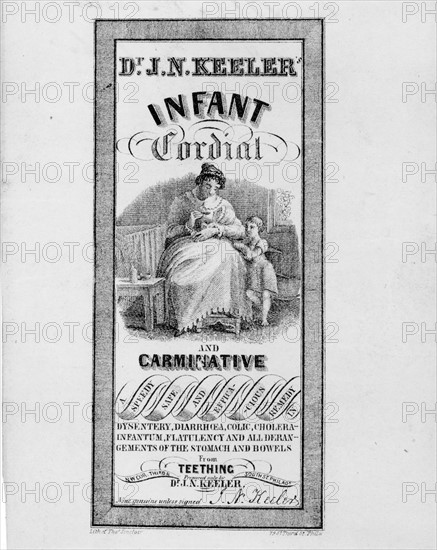 Patent medicine label of Dr. J.N. Keeler's infant cordial and carminative