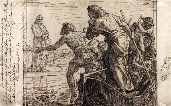 Illustration depicting Jesus appearing to his disciples on the Sea of Galilee