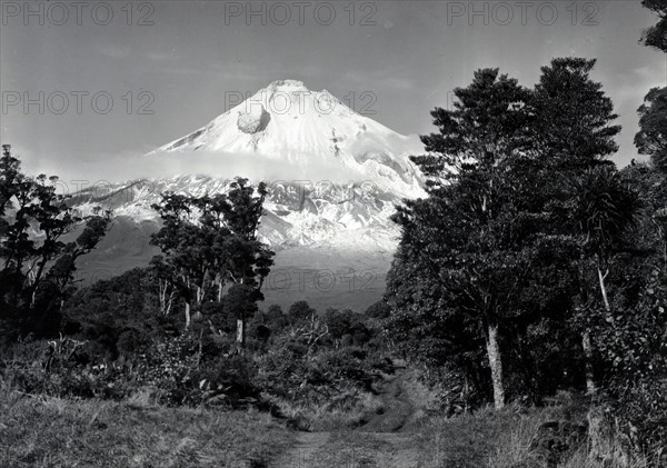 Mount Taranaki or Mount Egmont, 1945. It is an active but quiescent stratovolcano in the Taranaki region on the west coast of New Zealand's North Island.