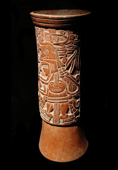 Decorative Mayan ceramic vase found at Emilio Zapata in Chiapas Mexico.