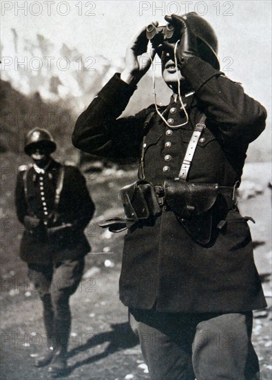 French border troops monitor aircraft on the border