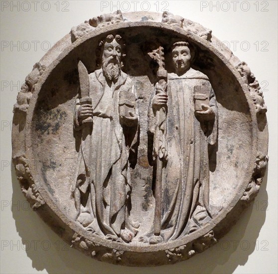 Montjuïc stone carving of Saint Bartholomew and Saint Abbot