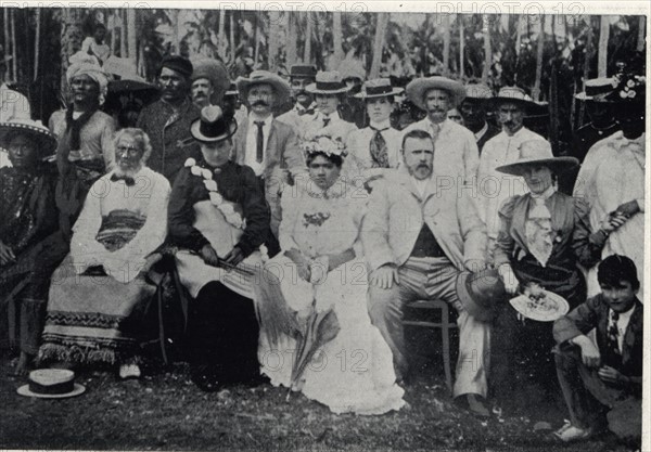Photograph of Prime Minister of New Zealand Richard Seddon and wife Mrs. Seddon with the King and Queen of Niue