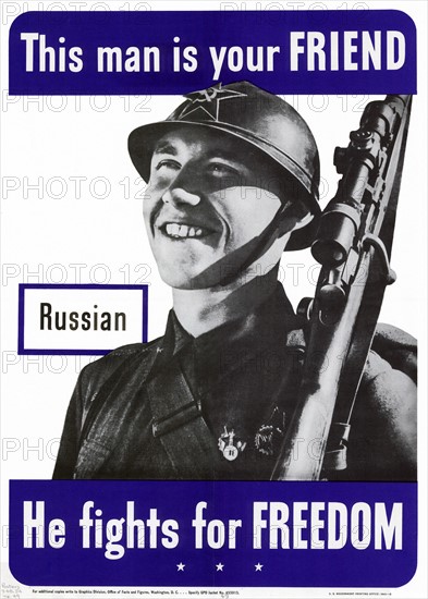 Patriotic Second World War poster depicting a Russian US ally