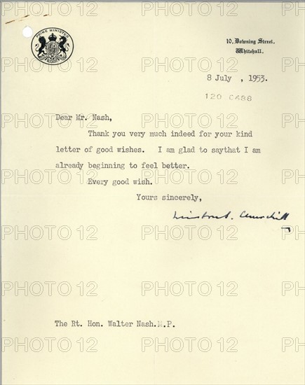 Letter from Winston Churchill to Walter Nash