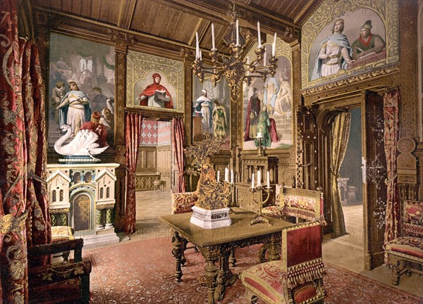 Photograph of the dining room in Neuschwanstein Castle, Upper Bavaria, Germany