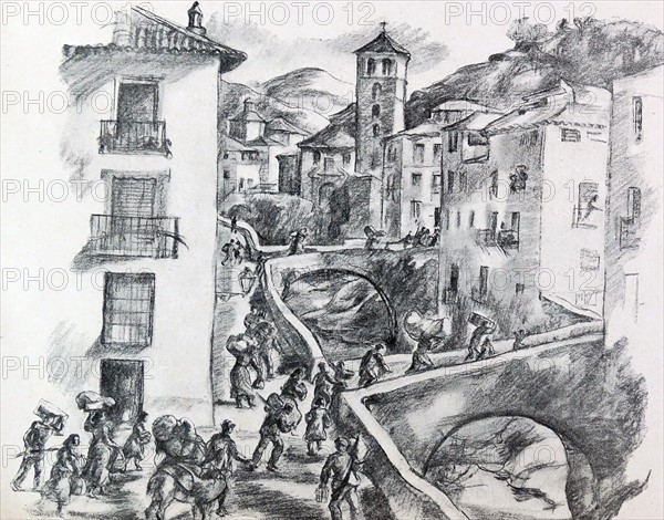 refugees flee from advancing armies during the Spanish Civil War.