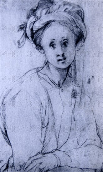 Chalk drawing titled 'Study of a Young Girl' by Pontormo