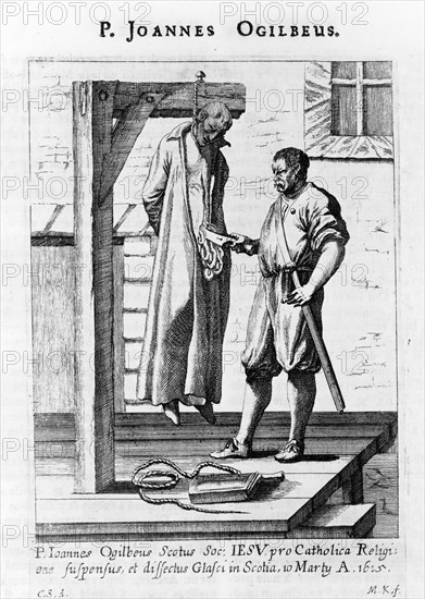John Ogilvie hanging from the gallows