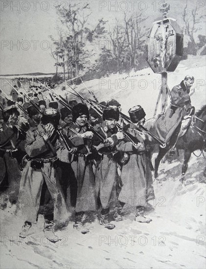 WWI 1915; Russian soldiers pass a shrine