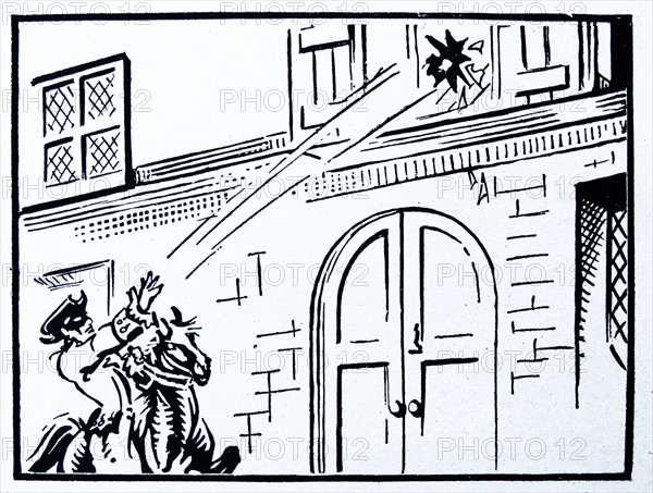 18th century highwaymanthrows a stone at a window