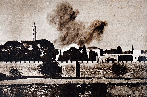 Shelling of Jewish Haganah forces in the Armenian Quarter of Jerusalem, during the Israeli, War of Independence 1948