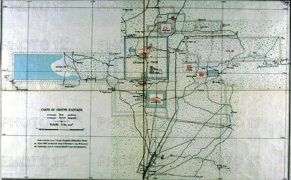 Carte du groupe d'Angkor dressée par Buat et Ducret