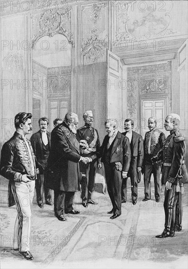 French President Loubet welcoming South African President Kruger during his visit to France