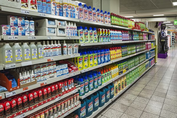 Shelf with cleaning materials in a supermarket