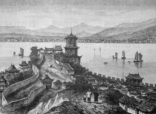 River Yangtze with Pagoda and temple