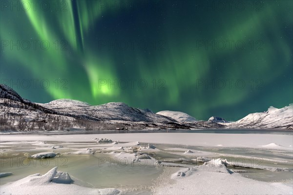 Ice landscape with northern lights