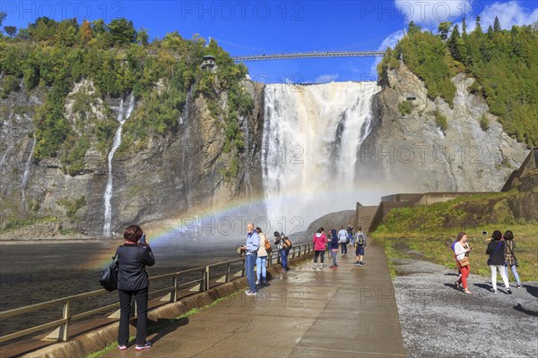 Tourists in front of Montmorency Falls