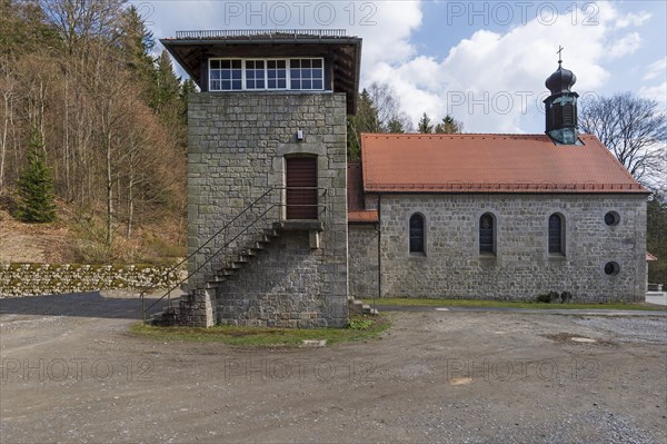 Former watchtower and devotional chapel in the concentration camp memorial Flossenburg