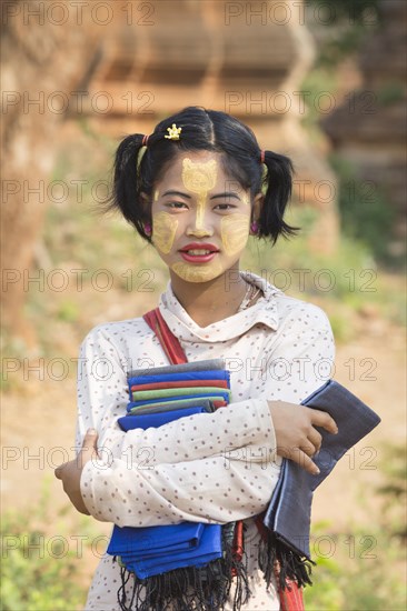 Portrait of a Pa'O girl with thanaka face decorations