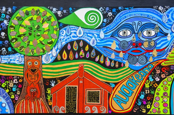 Hundertwasser wall painting in Kawakawa