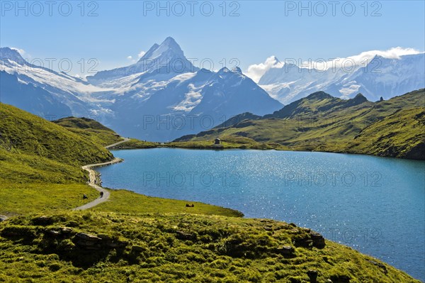 Bachalpsee and the peaks Schreckhorn and Finsteraarhorn