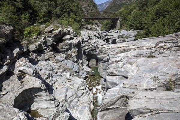 Granite rock formations in the Maggia river in the Maggia Valley