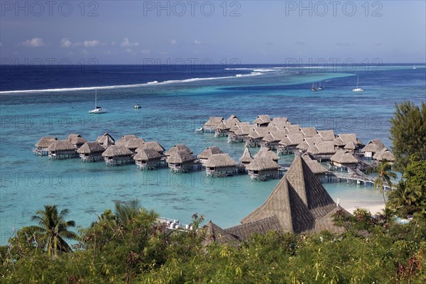 Water bungalows in lagoon