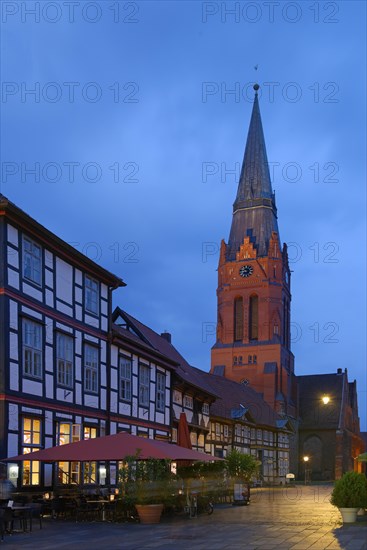 Market place with the church of St. Martin at dusk