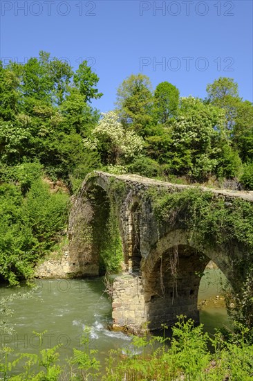 Old Ottoman stone arch bridge Ura e Golikut over river Shkumbin