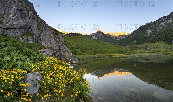 Schottmalhorn reflected in lake Funtensee at sunset