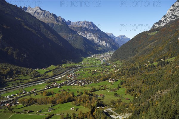 Urner Reusstal valley with river Reuss