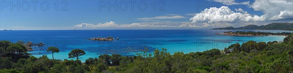 Panorama of the bay of Palombaggia with turquoise blue sea