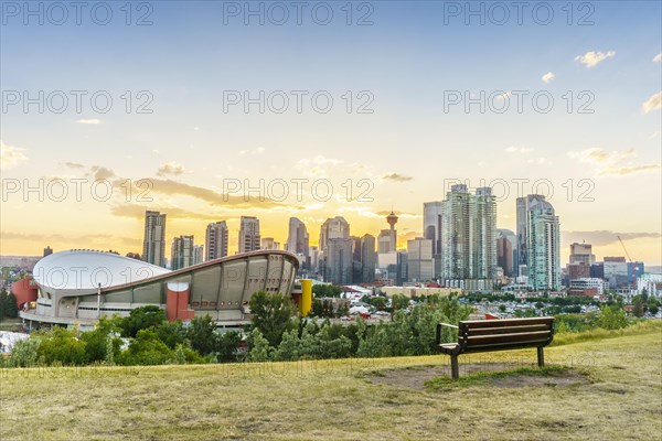 Downtown of Calgary at sunset during summertime