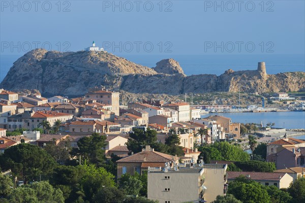 Port city with lighthouse