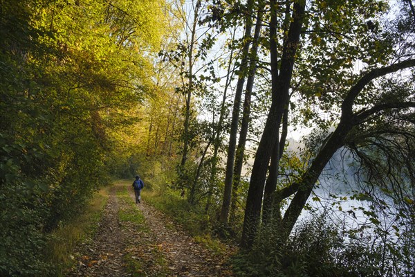 Woman on a hiking trail on the Isar