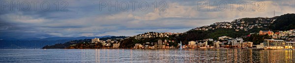 Panoramic view of Oriental Bay at sunset