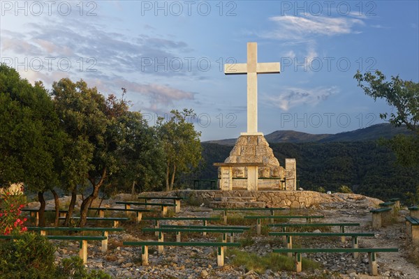 Summit cross at Glavica mountain near European Starlingi Grad on the island of Hvar