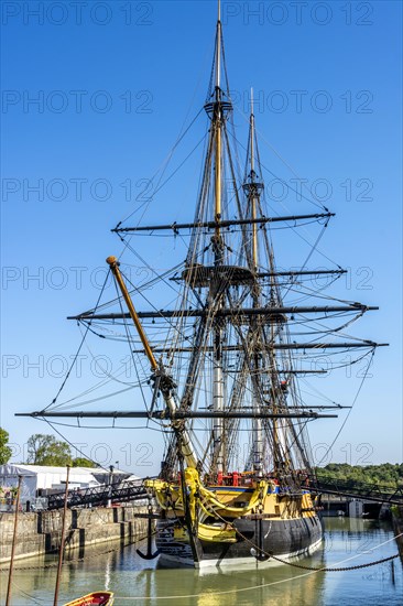 Replica of French frigate l'Hermione in her dock at the Arsenal of Rochefort